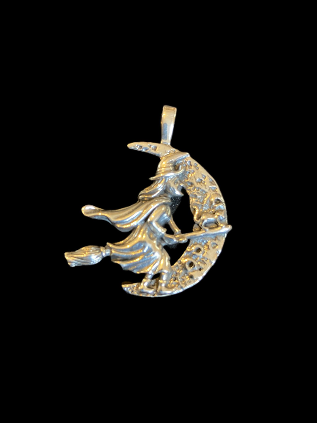 Sterling Silver Large Flying Witch Pendant Only