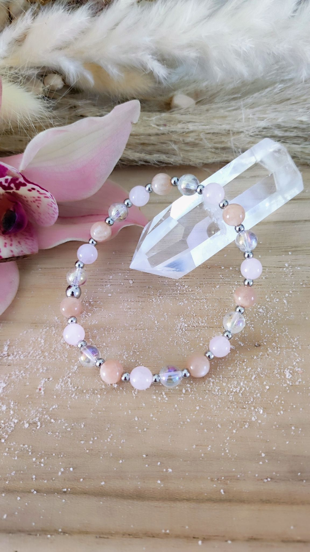 Bracelet "Confiance en soi" Pierre de soleil et Quartz rose