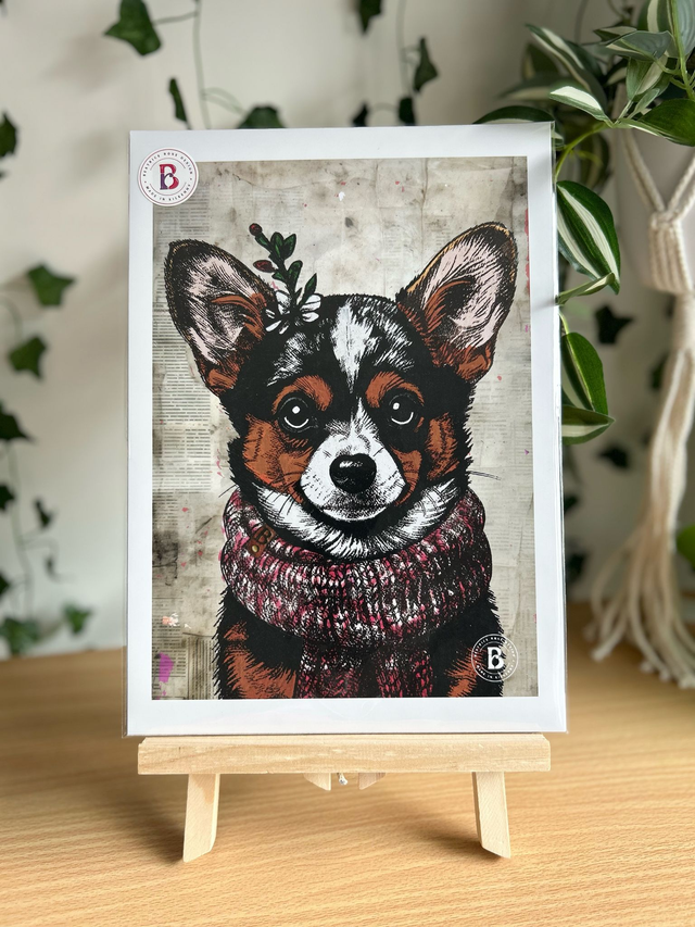 Chihuahua Dog In Floral Mixed Media Art Print A4