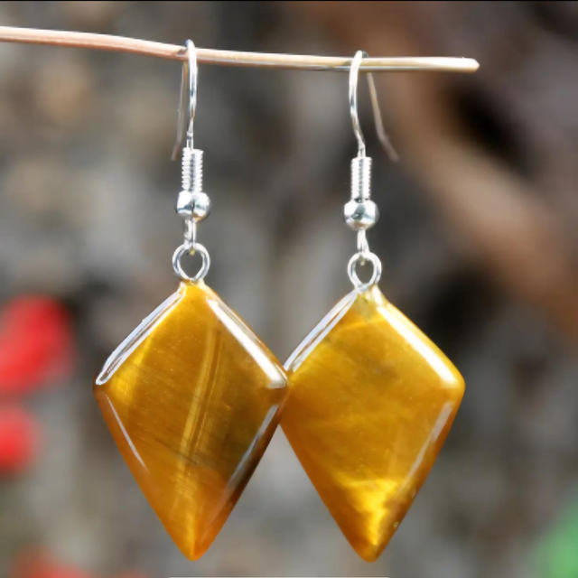 Boucles d'oreilles "losange" œil de tigre 