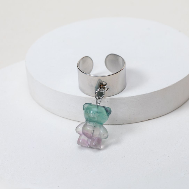 Bague Ourson réglable fluorite & inox couleur argenté