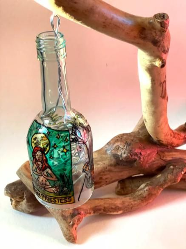 High Priestess tarot stained glass lamp