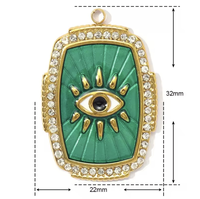 Charm rettangolo occhio greco verde con zirconi 