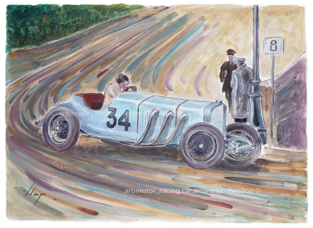 Artimotor onpaper acrílicos 23x31 - 1929 Rufolf Caracciola - Mercedes SSK (3º GP Monaco)