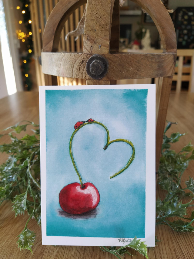 Carte "Cerise et coccinelle", 10 x 15 cm