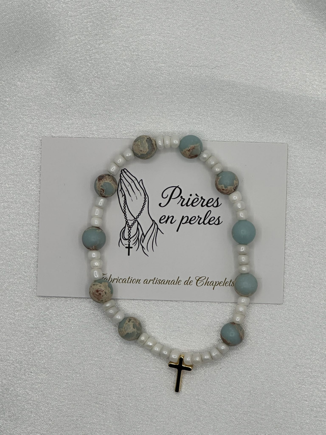 Dizainier artisanal bleu et blanc – Croix dorée