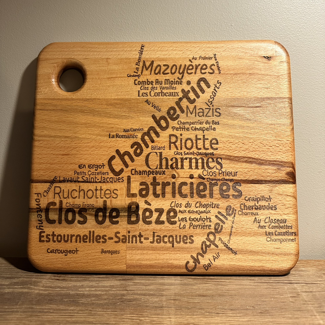 Planche apéritive nuage de mot Gevrey Chambertin