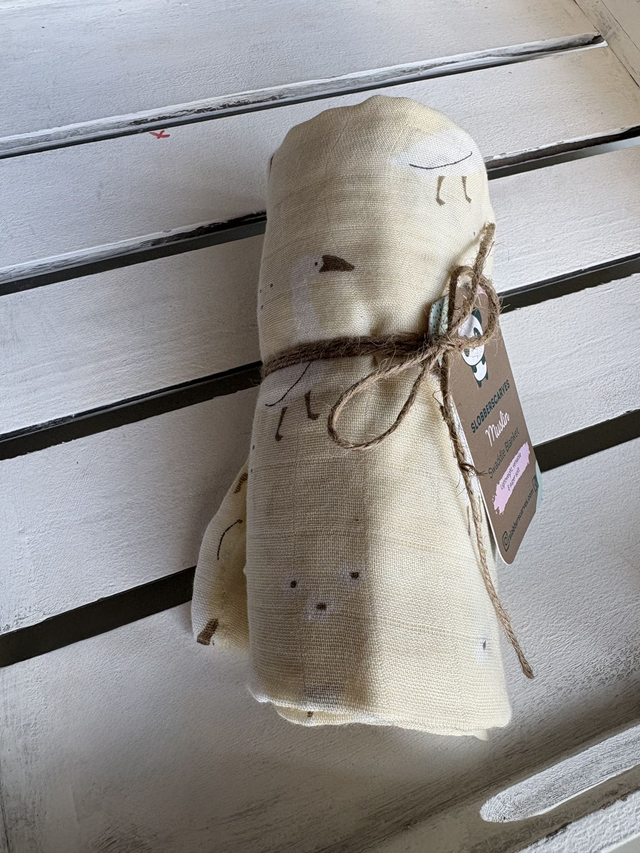 Cream Geese Bamboo Muslin Swaddle Blanket 