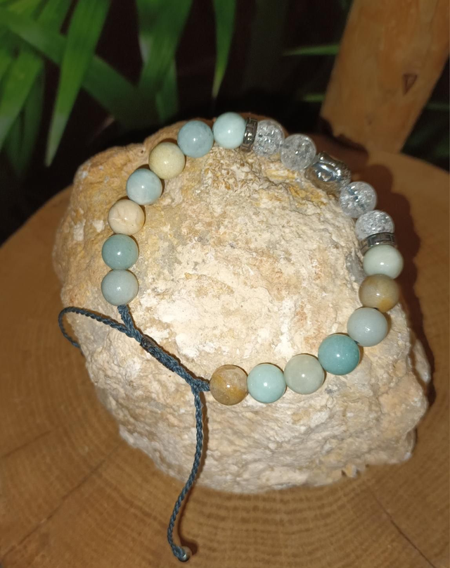 Bracelet en amazonite de chine et cristal de roche