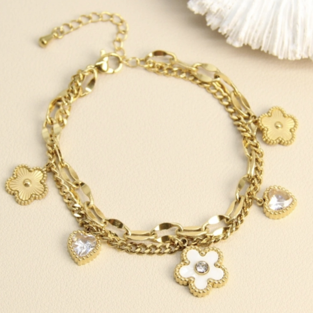 Bracelet double charms fleur 