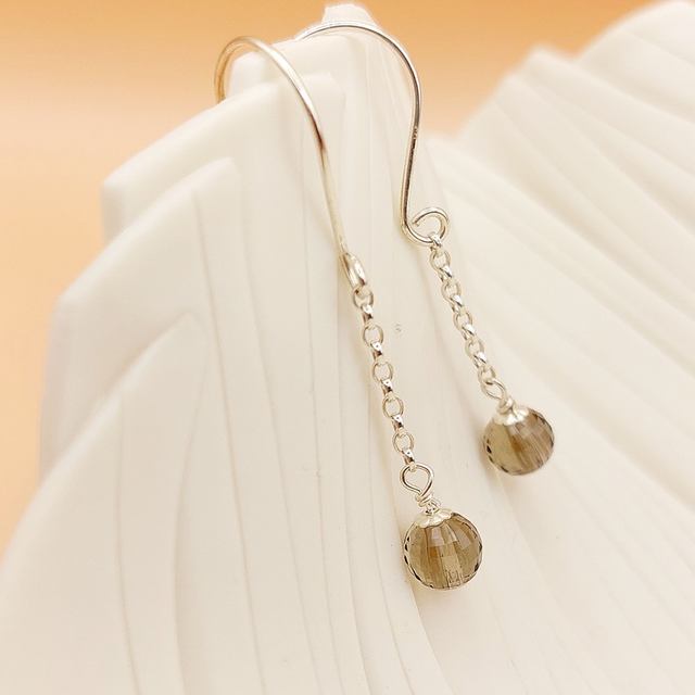 Sterling silver drop earrings with smoky quartz gemstone beads