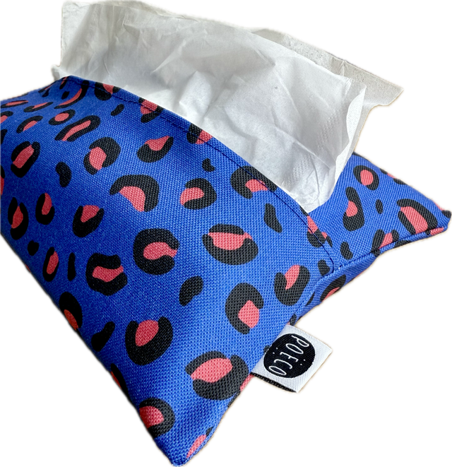 Pochette mouchoirs - LEOPARD ( bleu - rouge ) 