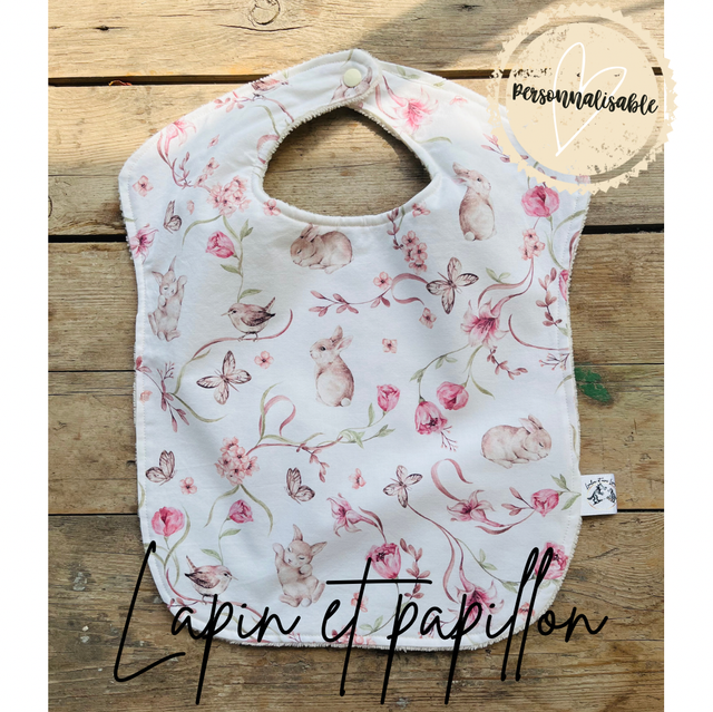Grand bavoir &quot;lapins et papillons&quot;