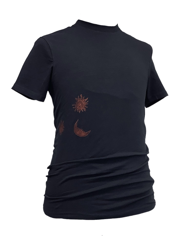 Sun and Moon handprinted graphic art T-shirt