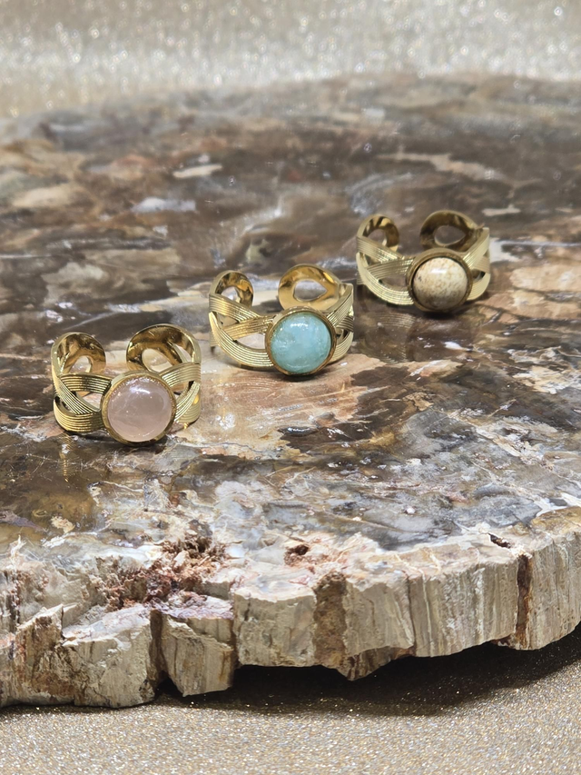 Bague réglable en acier inoxydable et pierre naturelle 