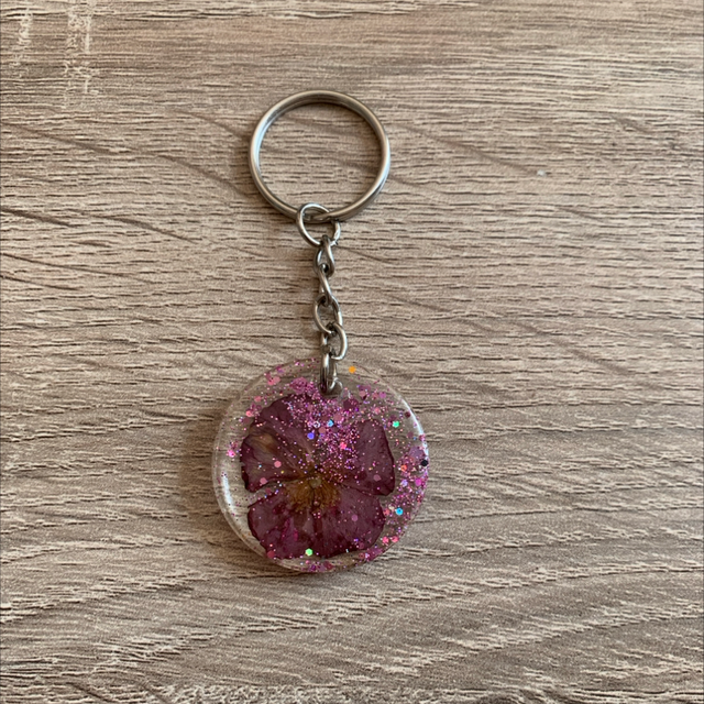 Porte-clés rond fleur