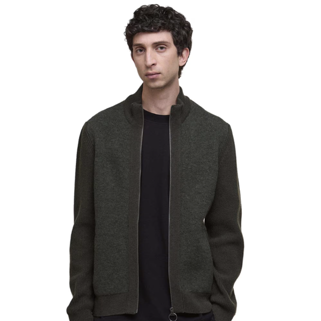 Barbour Milburn Zip Through Knitted Jumper Dark Olive