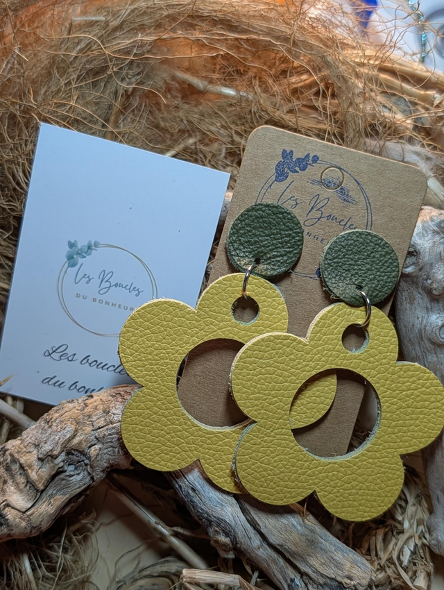 Boucles d'oreilles Sonia jaune kaki sa011