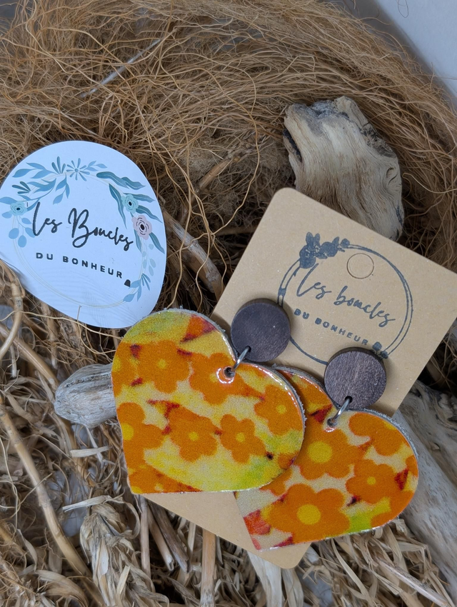 Boucles d&#039;oreilles Coeur ❤️ jaune orange c1023