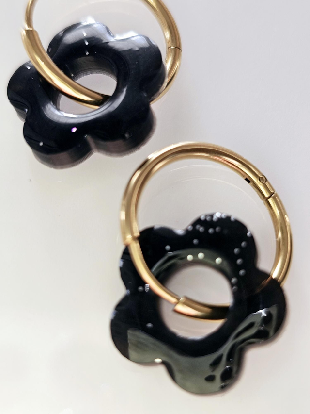 CREOLES EDEN NOIRES LEGERES PAILLETTES ARGENT