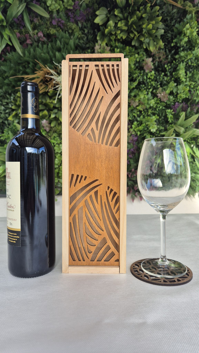 Coffret Cadeau bouteille Premium en Bois teinte teck 