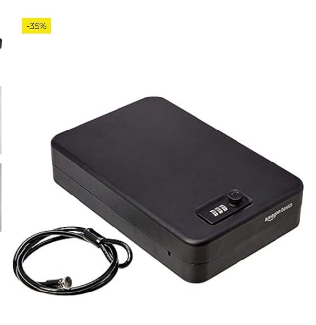 Amazon Basics - Caja de seguridad portátil con cerradura de combinación para documentos y joyas, XXL, color negro