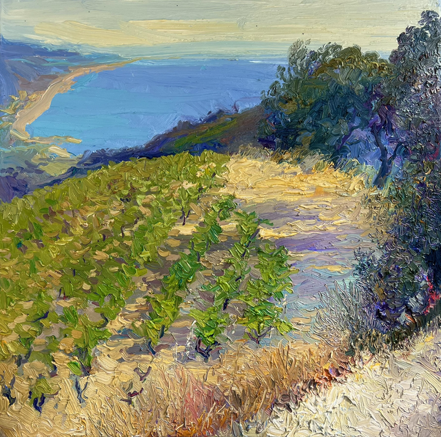 „Morgenausblick von einem Pyrenäenhügel“ Öl auf Leinwand, 80 × 80 cm, 2025