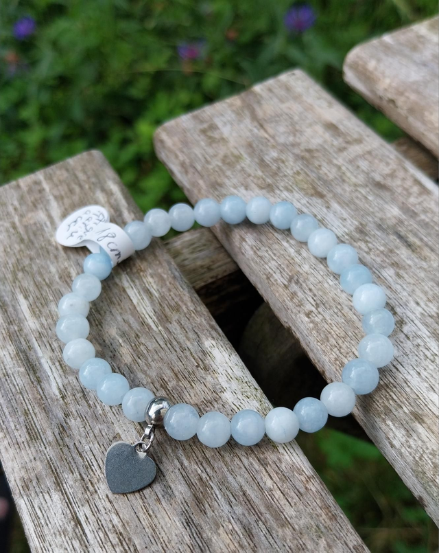 Bracelet Aigue-Marine et charm's coeur