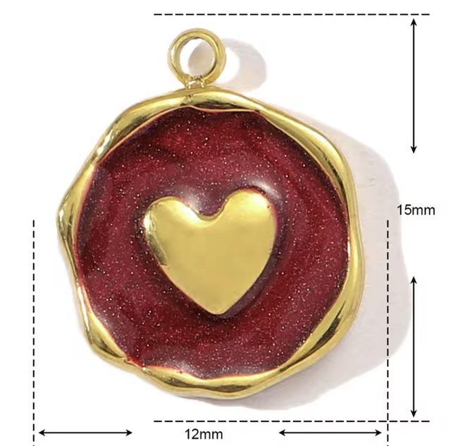 Charm cuoricino su base bordeaux 