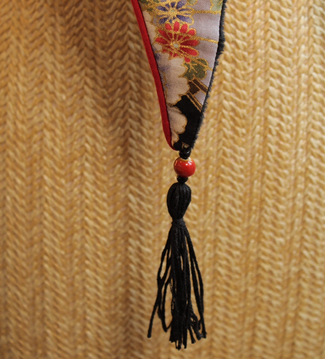 Foulard en coton japonais noir motif fleurs éventails / Le petit atelier de Maya