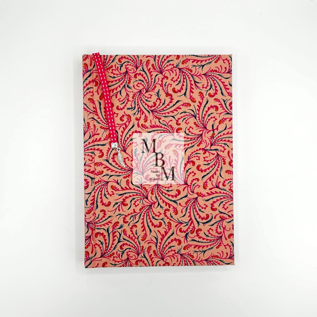 Peacocks Fabric Notebook with Hibiscus Pages &amp; Charm