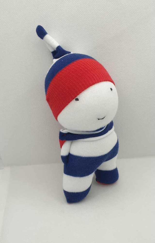 Doudou-chaussette Marin (rouge et bleu marine)