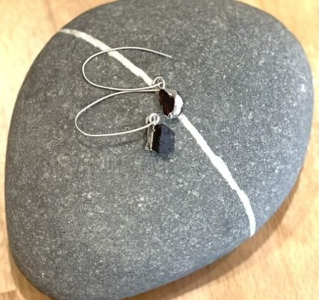 Raw, wrapped birthstone & sterling silver drop earrings