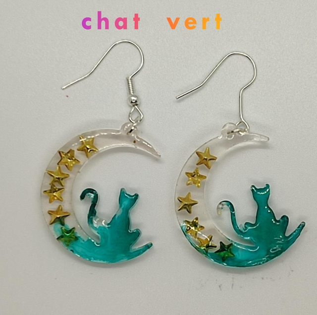 boucles d'oreilles chat lune