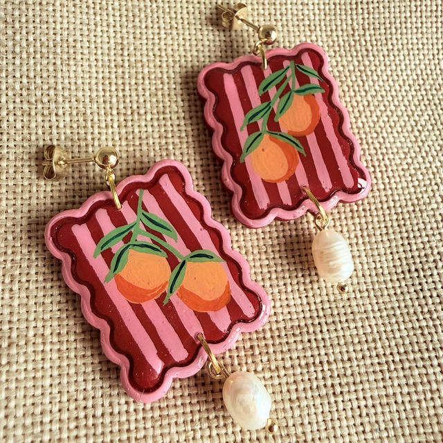 Mediterranean Orange Pearl Scallop Tile Earrings