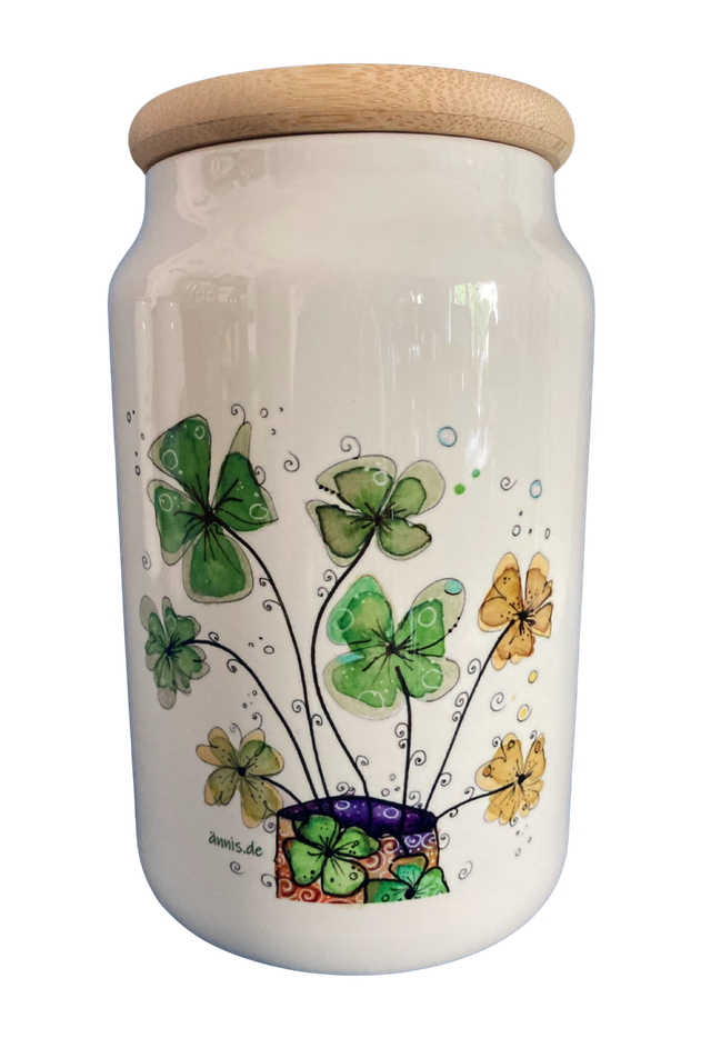 Keramikdose "Kleeblätter mit Vase"