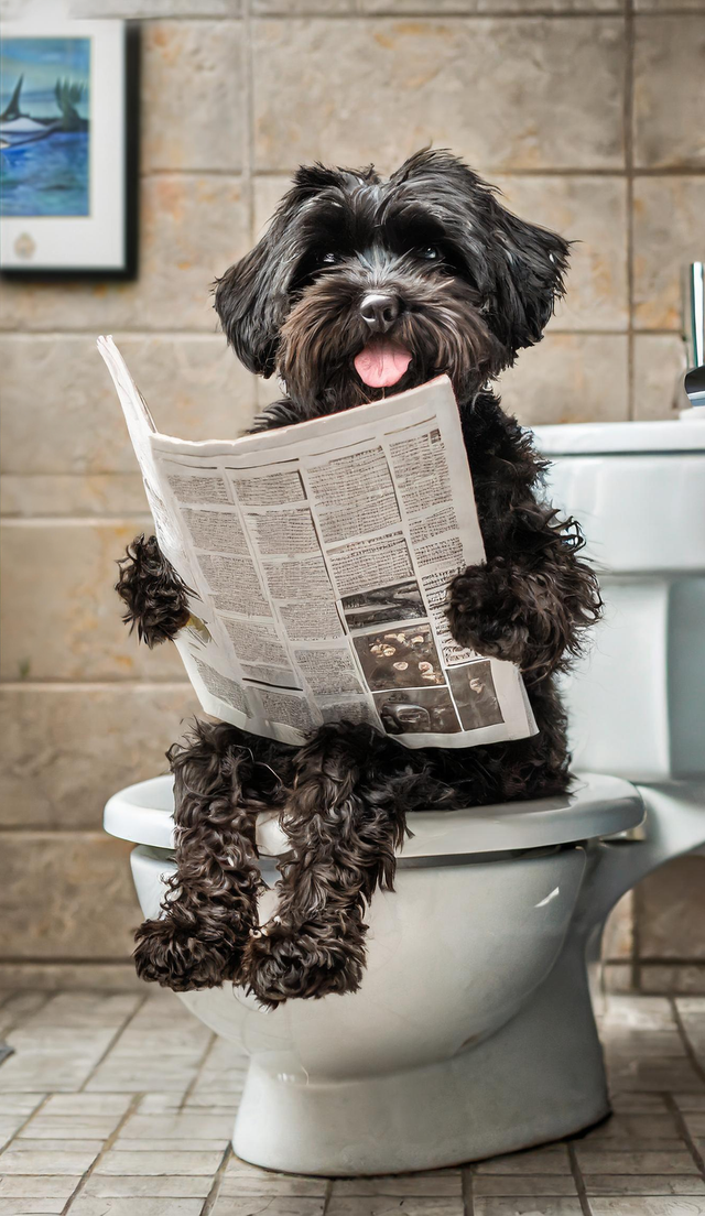 Cockapoo on the Toilet Framed Canvas