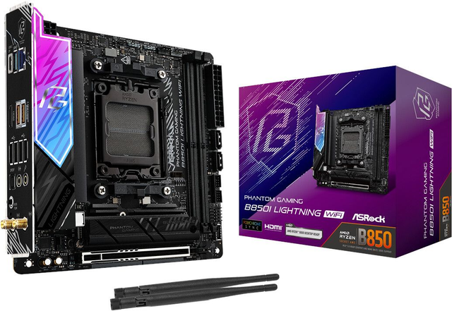 02.2.0124 – Scheda Madre ASRock Phantom Gaming B850I Lightning WiFi – Mini‑ITX gaming nera con WiFi 7 per Ryzen 7000/8000/9000