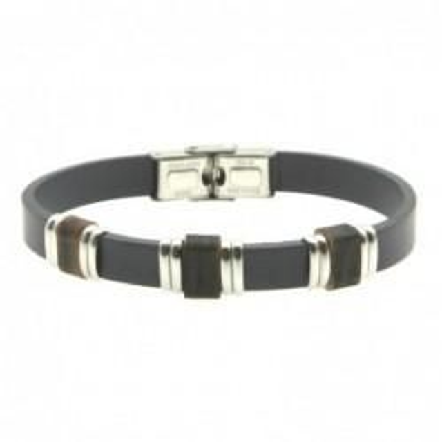 Bracciale uomo in cuoio blu con inserti in acciaio 