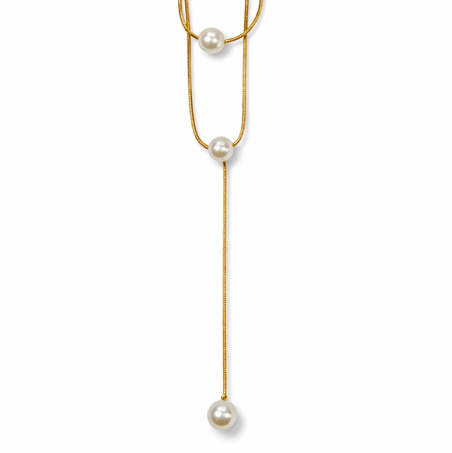 Cadena escote acero dorado y perlas 