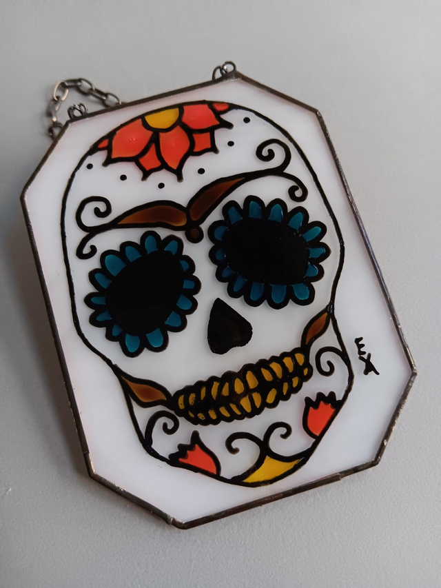 Stained glass Day of the Dead skulls