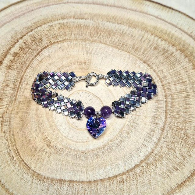Bracelet half tila double coeur violet 