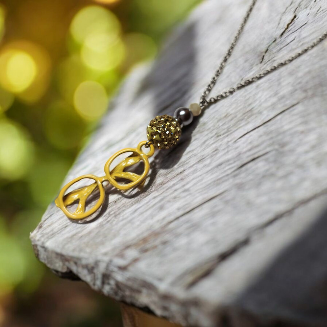 Collier acier inoxydable et cristal jaune lunettes