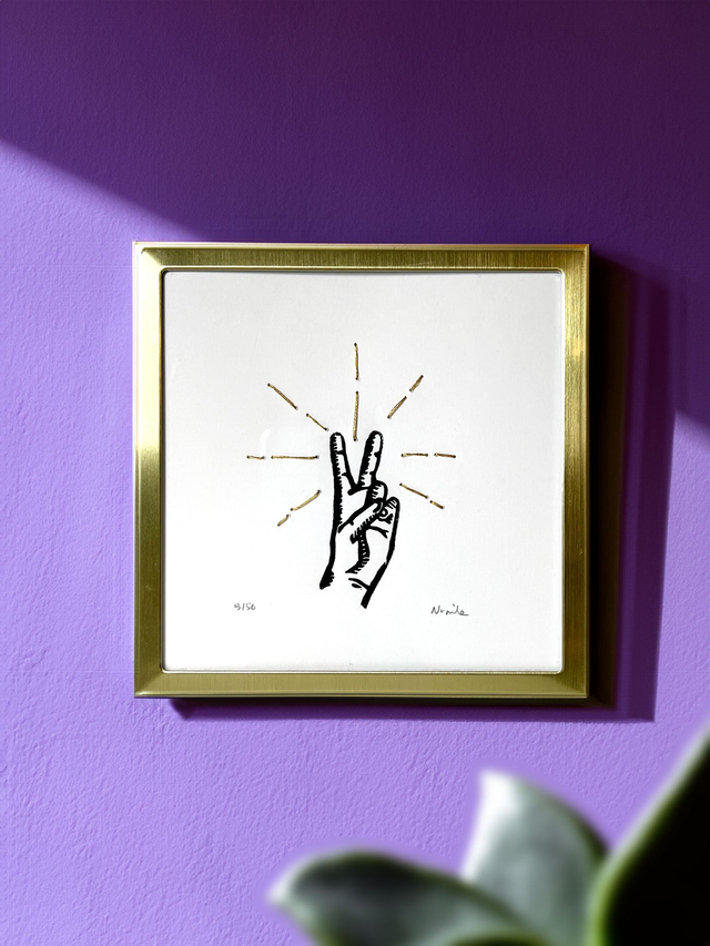 Lucky Charm Peace Art Print – Gold Thread Embroidery - Good luck decor