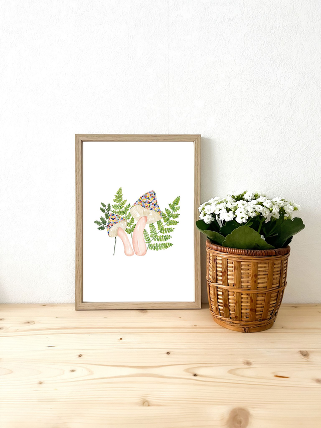 Affiche aquarelle A4 - Champignons fleuris