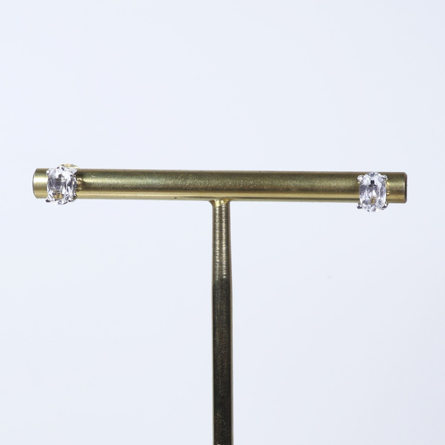 Pair of Vintage Sterling Silver 925 Small Dainty Delicate 5x4mm Oval Cut Crystal Clear Aquamarine Gemstone March Birthstone Stud Earrings