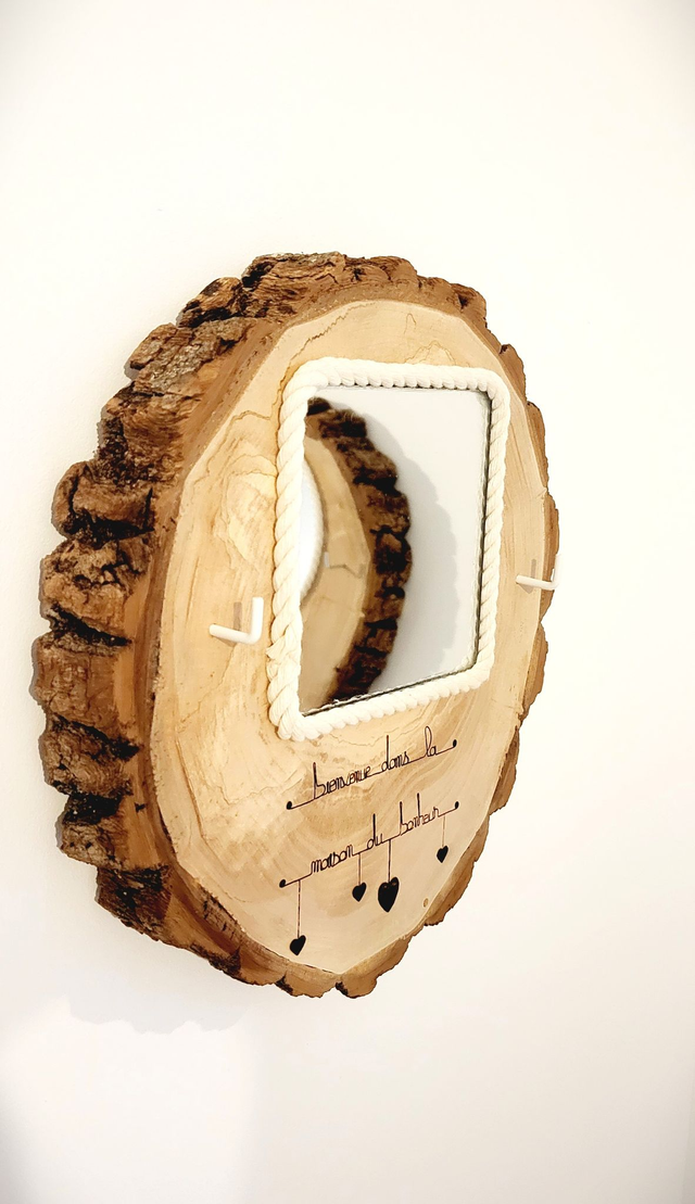 Support clés en bois avec miroir carré