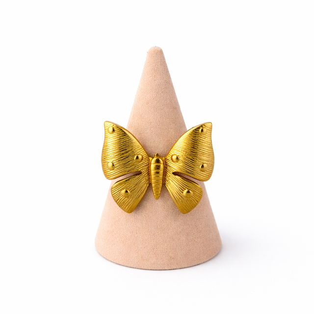 Anillo ajustable acero dorado mariposa 