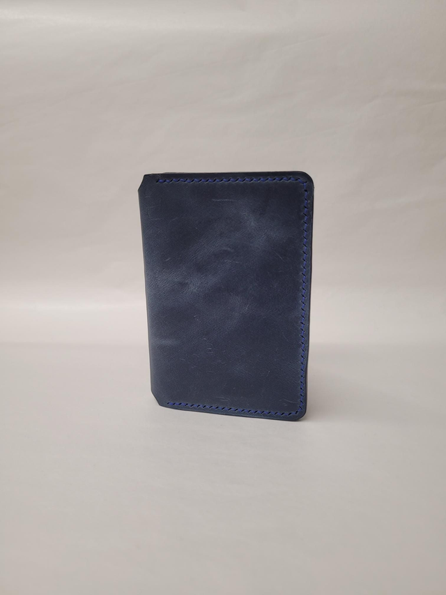 Bifold Vertical Leather Card Holder With 4 Card Slots - Loretta - Navy Blue - ML-008
