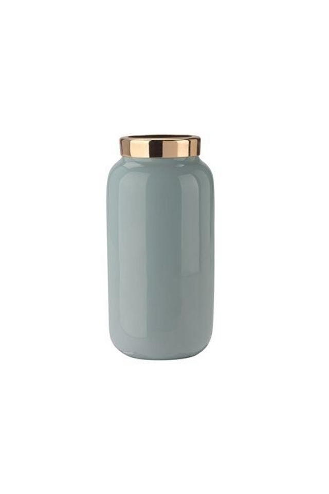Saigon, Minivase mit Metallring (H9,5cm), pastellblau/gold